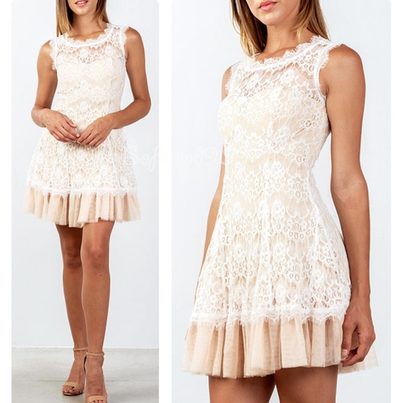 Last☝️Ivory Eyelash Lace Tulle Cocktail Cute Dress - Picture 4 of 7